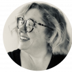 photo of copywriter woman black and white wearing glasses