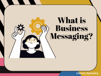 What is business messaging? Woman holding cogs and looking how they fit together